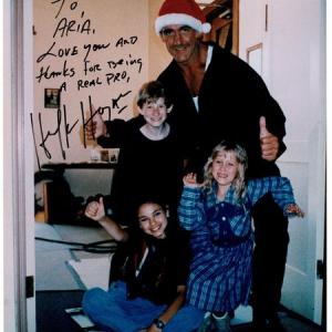 Aria, Mila, & Adam with Hulk on the Santa With Muscles Set - photo autographed by Hulk!