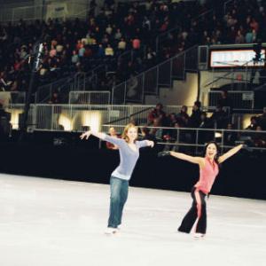 In this behind-the-scenes moment, Michelle Trachtenberg (left) and Michelle Kwan (right) have some fun on the ice.