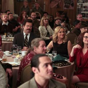 Still of Lucy Lawless Megan Mullally Nick Offerman and Amy Poehler in Parks and Recreation 2009