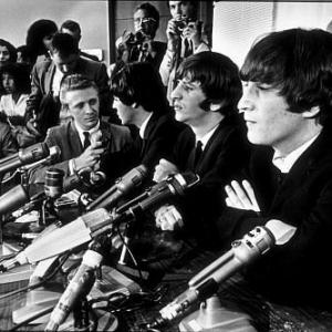 The Beatles during a press conference in Los Angeles CA