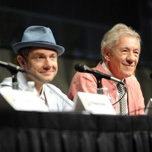 Ian McKellen and Martin Freeman at event of Hobitas nelaukta kelione 2012