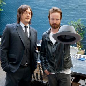 Actors Norman Reedus (L) and Aaron Paul attend the Variety Studio powered by Samsung Galaxy at Palihouse on May 29, 2014 in West Hollywood, California.