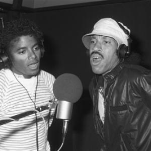 Michael Jackson and Lionel Richie composing and recording at Lion Share Recording Studios in Los Angeles