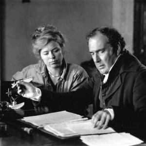 Patricia Rozema and Harold Pinter on the set of Mansfield Park 1998