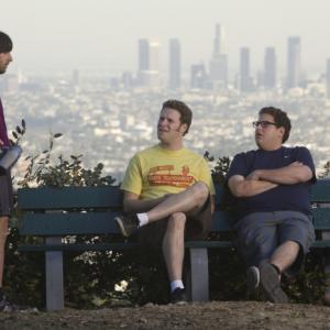 Still of Jason Schwartzman, Seth Rogen and Jonah Hill in Funny People (2009)