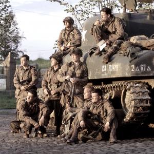 Still of Donnie Wahlberg, Kirk Acevedo, Scott Grimes, Frank John Hughes, Adam James, Ross McCall, Neal McDonough, Simon Pegg, Lynn 'Buck' Compton and C. Carwood Lipton in Band of Brothers (2001)