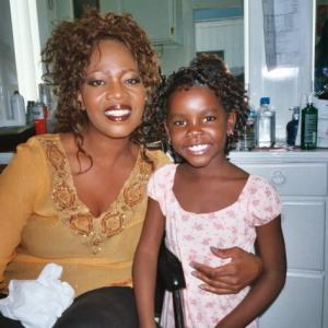 ALFRE WOODARD and CARYNN SIMS on the set of BEAUTY SHOP