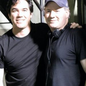 Michael Feifer Dean Cain on set of Abandoned also starring Brittany Murphy Mimi Rogers and Peter Bogdanovich