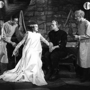 Boris Karloff, Elsa Lanchester, Colin Clive, Ernesst Thesiger, BRIDE OF FRANKENSTEIN, Universal, 1935, **I.V.