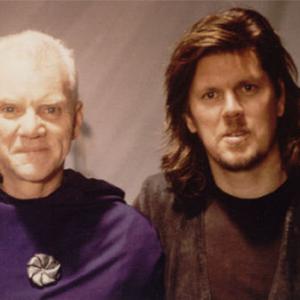 Malcolm McDowell and Tony Kenny on the set of 