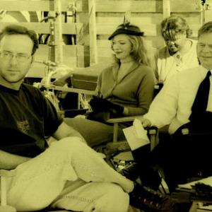 (l to r) Producer John H. Brister, Lauren Holly, and William H. Macy on set.