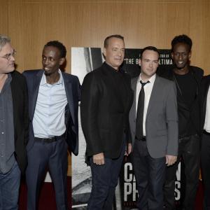 Tom Hanks, Michael De Luca, Dana Brunetti, Paul Greengrass, Barkhad Abdi