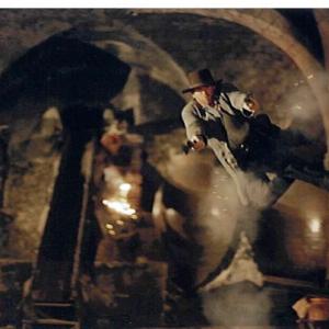 Marc Cass performing an Air Ram Stunt in doubling Emilio Estevez in Gene Quintanos action western film Dollar For The Dead