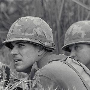Jsu Garcia as Captain Nadal looks out to Beck his M16 gunner at the Creekbed in We Were Soldiers