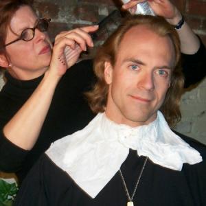 Trygve Lode in the makeup chair