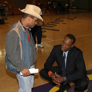 Don Abernathy consults with actor Tony Todd on the set of Tournament of Dreams.