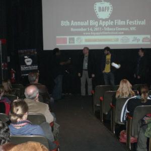 Daniel Lawrence Abrams and the other filmmakers being interviewed after the screenings at the Big Apple Film Festival 2011.