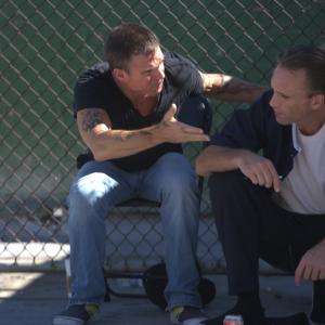 Ash Adams and Peter Greene on the set of Ashs film Once fallen