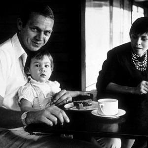 Steve McQueen with his daugher Terry and wife Neile at home in the Hollywood Hills CA 1960