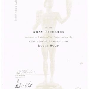 Adam Richards Awarded Outstanding Performance for Motion Picture Robin Hood
