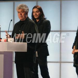 Pedro Almodovar, award for Best European Film, Enrique Alcides and Amira Casar at European Film Academy Award Ceremony, Warszawa, Poland.