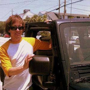 Johnny Alonso in Mission Beach San Diego California with his Jeep Big Jeep fan!