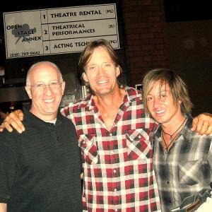 Producer Dave Stever later to be known as Hollywood Dave Actors Johnny Alonso  Kevin Sorbo on the set of Coffin