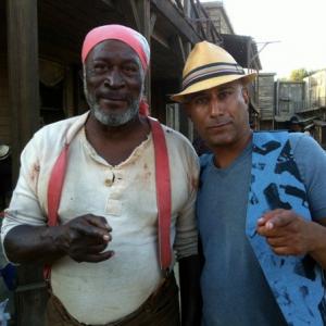 KC Amos and john Amos putting in work on the set of the western pilot Shadow Hills