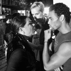 Director Casper Andreas rehearsing with Mindy Cohn Violet and Marcus Patrick Zeus on the set of Violet Tendencies 2010