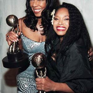 Tina Andrews winning her Image Award for Sally Hemings An American Scandal With Natalie Cole backstage