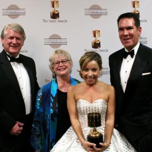 Feature voice actor winner Jen Cody with presenters Bill Farmer Russi Taylor and Tony Anselmo voices of Goofy Minnie Mouse and Donald Duck