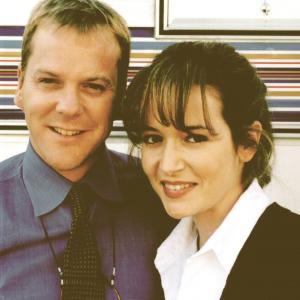 Actress Gina Aponte' with Film/Television Star Kiefer Sutherland, in between takes, on the set of 
