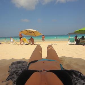 Gina Aponte', on the most beautiful beach in the world, Flamenco Beach on Culebra. Unretouched photo.