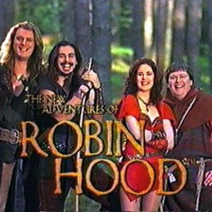 The cast of The New Adventures of Robin Hood  L to R Richard Ashton as Little John Matthew Porretta as Robin Hood Barbara Griffin as Lady Marion and Martyn Ellis as Friar Tuck