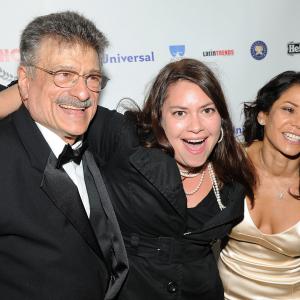 Vanessa Aspillaga C recipient of the 2011 HOLA Award for Outstanding Performance by a Female Actor with Daphne RubinVega R and Manny Alfaro L at the 2011 HOLA Awards Gala at Battery Park on October 17 2011 in New York City