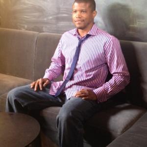Sharif Atkins on set of the My Life My Power.org PSA tapping at the Rolling Stones Pre-Oscars Gifting Suite 2012