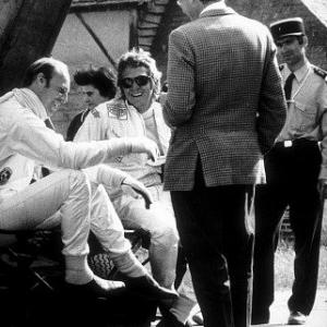Le Mans Steve McQueen Richard Attwood and Gerard Crombac on the set 1971 Solar