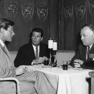 Efrem Zimbalist Jr James Garner and James Bacon chat while waiting for a scene to be set up for 77 Sunset Strip