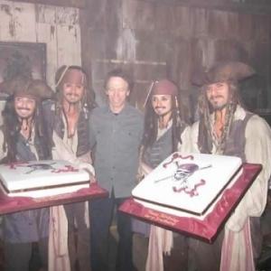 Jennifer, Johnny Depp, Jerry B., Penelope, and Chris Leps on Pirates of the Caribbean: On Stranger Tides. Celebrating Jerry's birthday