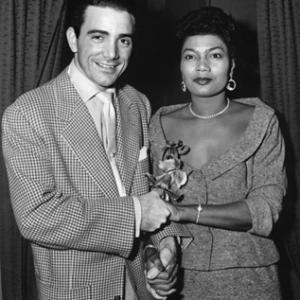 Pearl Bailey and her husband Louie Bellson backstage at House of Flowers where she is starring in the show in New York City 01221955