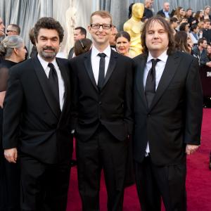 Paradise Lost 3 filmmakers Joe Berlinger and Bruce Sinofksy with freed West Memphis Three member Jason Baldwin at the 2012 Academy Awards