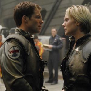 Still of Jamie Bamber and Katee Sackhoff in Battlestar Galactica (2004)
