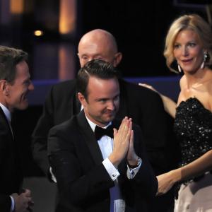 Jonathan Banks, Bryan Cranston, Anna Gunn and Aaron Paul at event of The 65th Primetime Emmy Awards (2013)