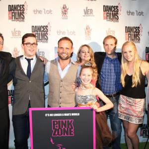 From left to right : Todd Bartoo, Benjamin Walter, Matt Cooper, Jayna Sweet, Ava Ames, Brandon Burrows, Courtney Welbon, Tiago Felizardo at the World Premiere of PINK ZONE at the Chinese Theatre.