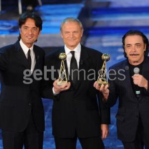 SANREMO, ITALY - Giulio Base,Terence Hill and Nino Frassica attend 'Premio TV 2012' Ceremony Award held at Teatro Ariston on March 11, 2012