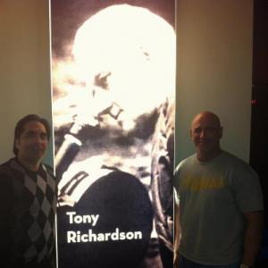 Sam and Victor Iemolo at an AMC Theater in Sarasota Florida standing next to a photo marquee of legendary director Tony Richardson who directed them both as Nato Officers in Blue Sky starring Tommy Lee Jones and Jessica Lange