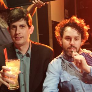 Michael Beardsley and Eric Altman on the set of the WMM Sketch Show episode Worst Wingman Ever