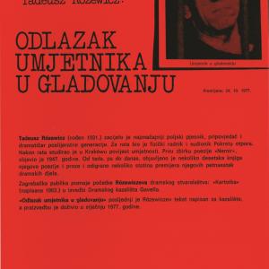 Teatar ITD Tadeusz Rozewicz Odlazak umjetnika u Gladovanju dir Marin Caric Miljenko Brlecic acting as Strazar Mesar 197778
