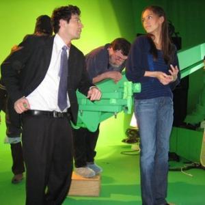 Jordan Belfi and Kristin Kreuk on the set of Smallville