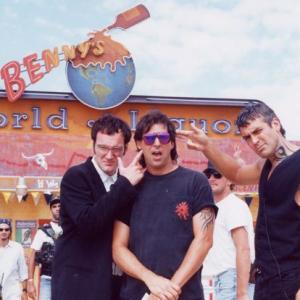 Quentin Tarantino Tommy Brooklyn Bellissimo  George Clooney in front of  Bennys World Of Liquor  on the set of From Dusk Till Dawn 